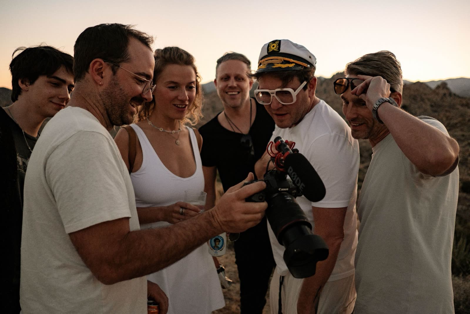 A film crew shooting at golden hour at ESCAPE