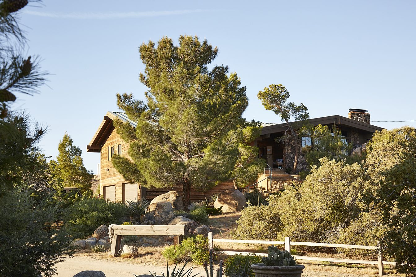 The Main House exterior at ESCAPE — timber and stone, set in the pines