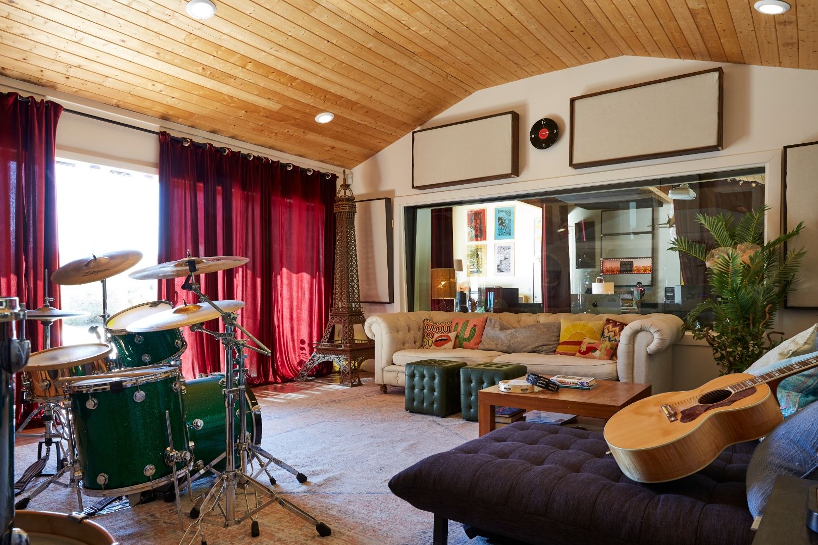 Studio One at ESCAPE — drum kit and Chesterfield sofa in the live room